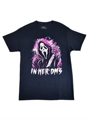 Ghost Face Scream In Her DMs Graphic Tee Black Horror Movie Spooky Size M NWOT
